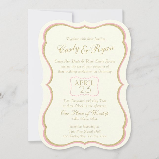 Simply Elegant Gold and Pink Stripes Invitation (Front)