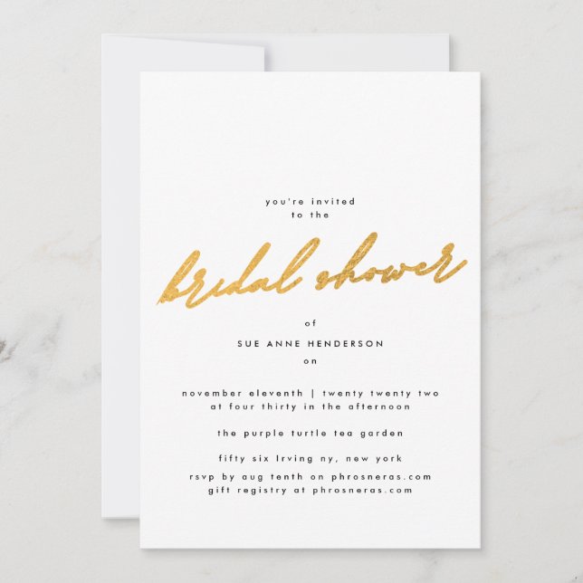 Simply Elegant Gold Bridal Shower Invitation (Front)