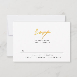 Simply Elegant Gold Foil and White Text Wedding RSVP Card