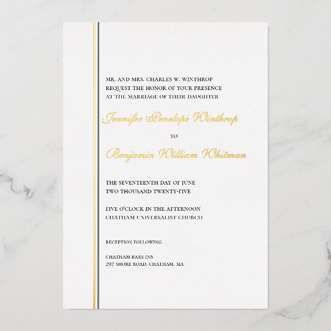 Simply Elegant Gold Foil Wedding Invitation (Front)