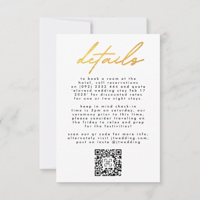 Simply Elegant Gold & White Text Wedding QR CODE RSVP Card (Front)