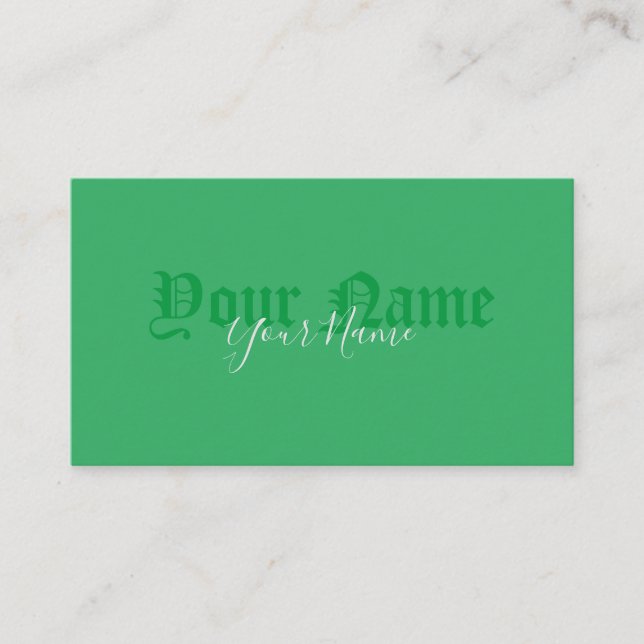 Simply elegant green ancient letters business card (Front)