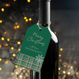 Simply Elegant Green Tan Plaid Snowflake Gift Tag
