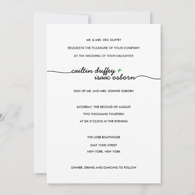 Simply Elegant Green Wedding Invitation (Front)