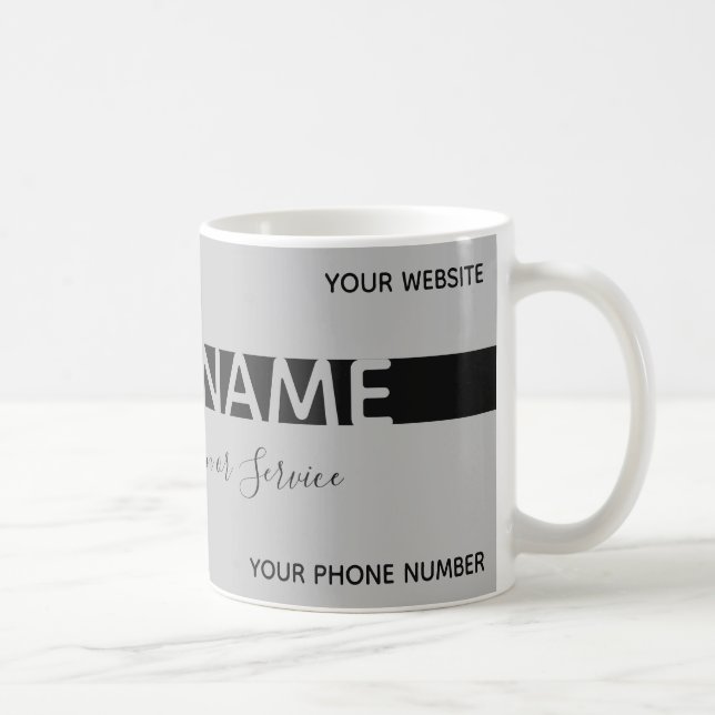 Simply elegant grey and black stripe business card coffee mug (Right)