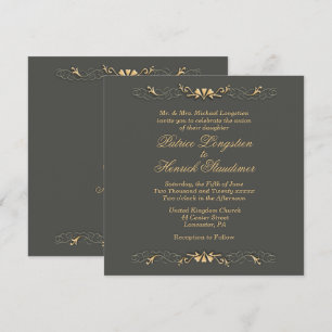 Simply Elegant Grey Gold Wedding Invitation
