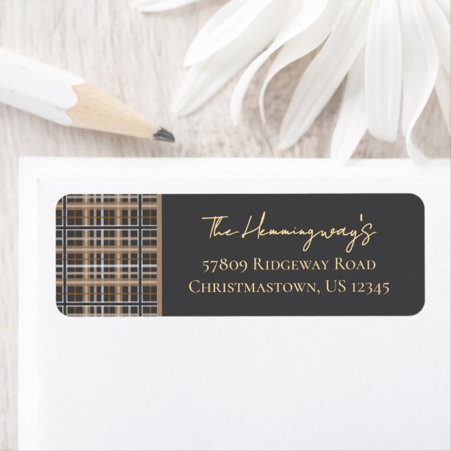 Simply Elegant Grey Holiday Plaid Return Address (Insitu)