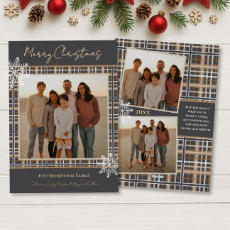 Simply Elegant Grey Taupe Plaid Christmas Holiday Card