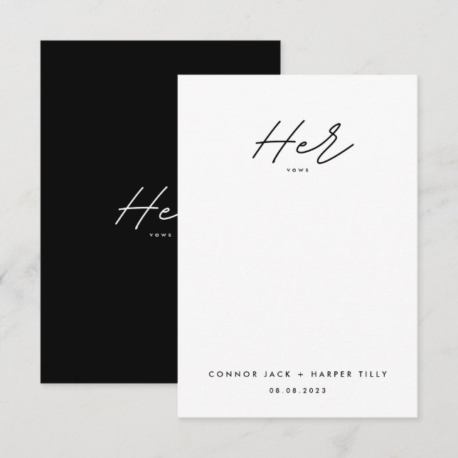 Simply Elegant Her Vows Bride Wedding Vows Card (Front/Back)