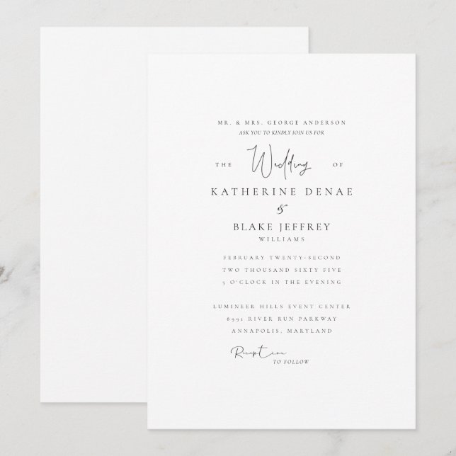 Simply Elegant II Wedding Bride Parents Invitation (Front/Back)