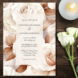 Simply Elegant Ivory & Rust Roses Wedding  Invitation