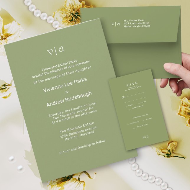 Simply Elegant L'Herbe Tarragon  Envelope (Tarragon green simple wedding invitation suite)