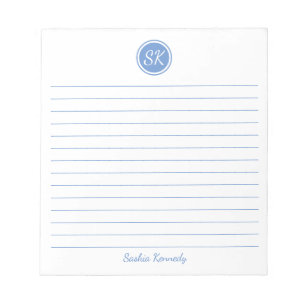 Simply Elegant Light Blue Lined Monogram Name Notepad