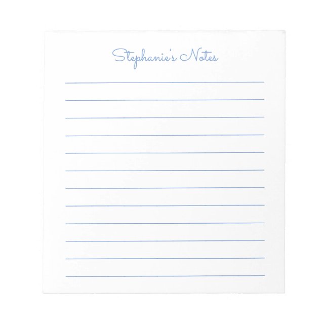 Simply Elegant Light Blue Lined Personalised Notepad (Front)