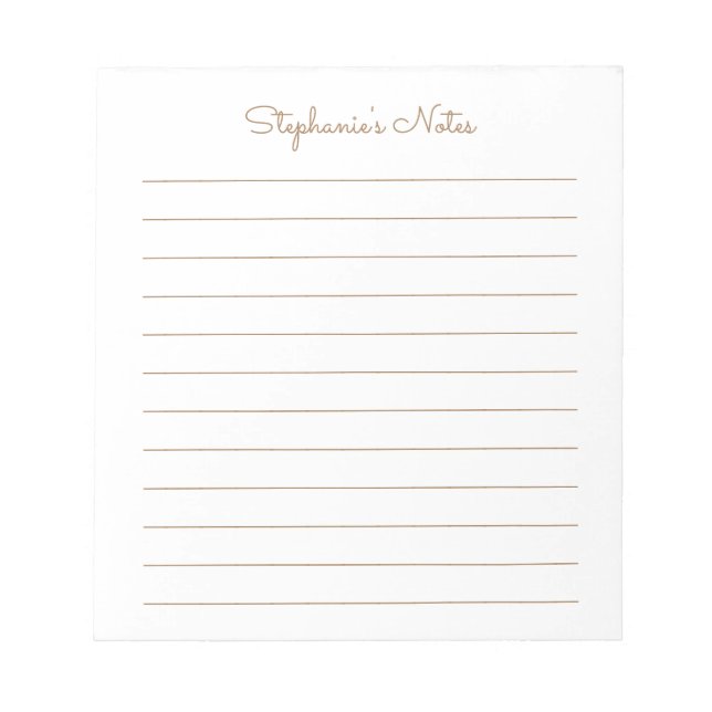 Simply Elegant Light Brown Lined Personalised Notepad (Front)