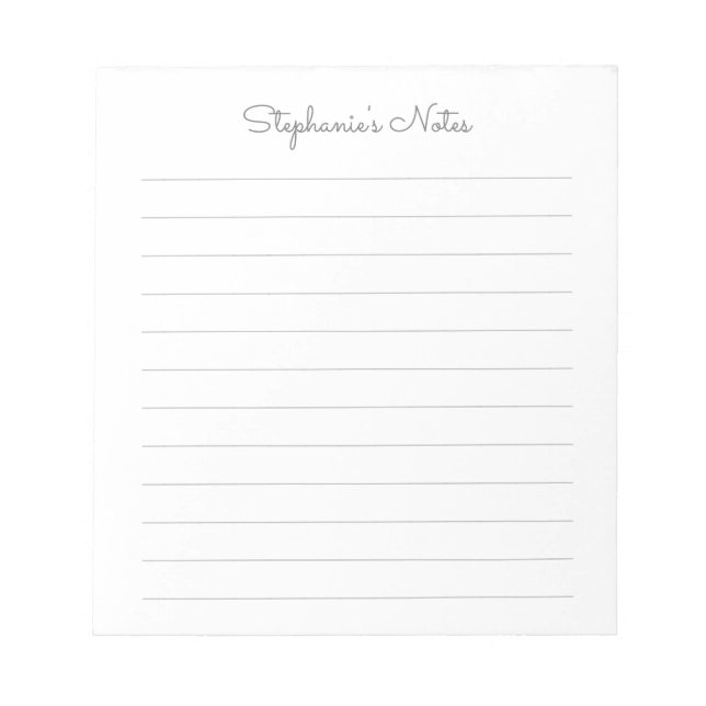 Simply Elegant Light Grey Lined Personalised Notepad (Front)