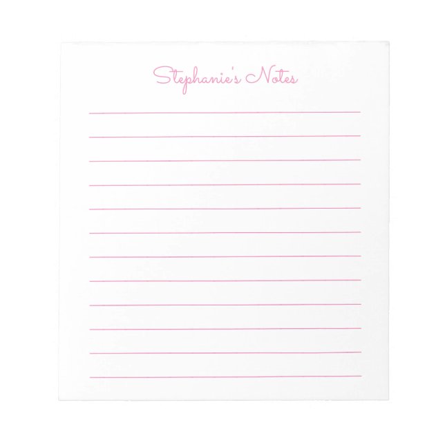 Simply Elegant Light Pink Lined Personalised Notepad (Front)