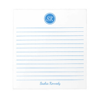 Simply Elegant Medium Blue Lined Monogram Name Notepad