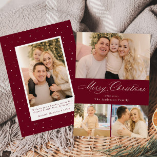 Simply Elegant Merry Christmas Burgundy 4 Photo Holiday Card