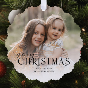 Simply Elegant Merry Christmas Photo   Black Tree Decoration Card