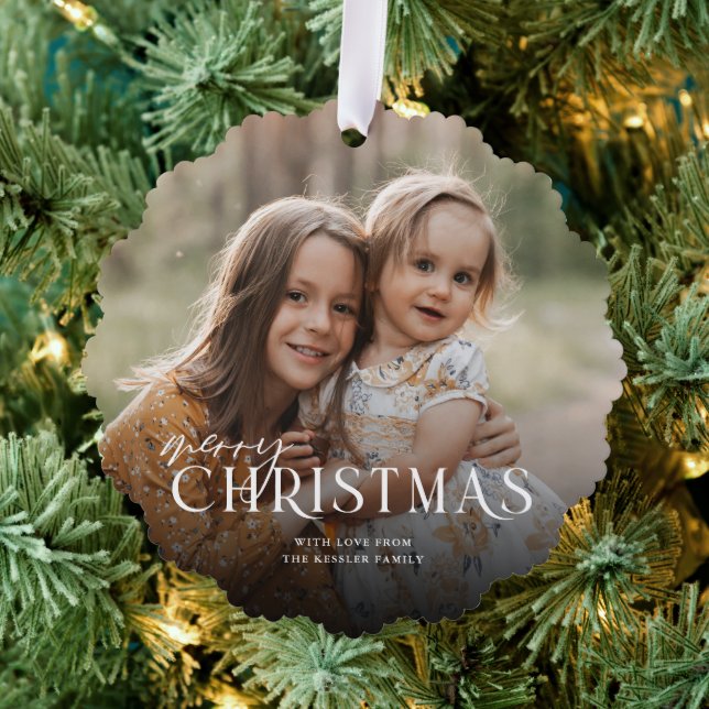 Simply Elegant Merry Christmas Photo | White Tree Decoration Card (Insitu (Tree))