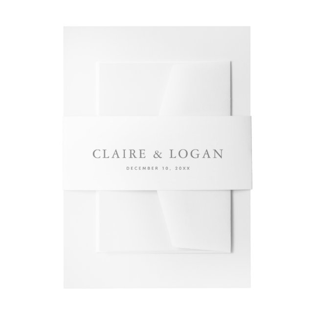 Simply Elegant Minimal White Wedding Belly Band Invitation Belly Band (Front Example)