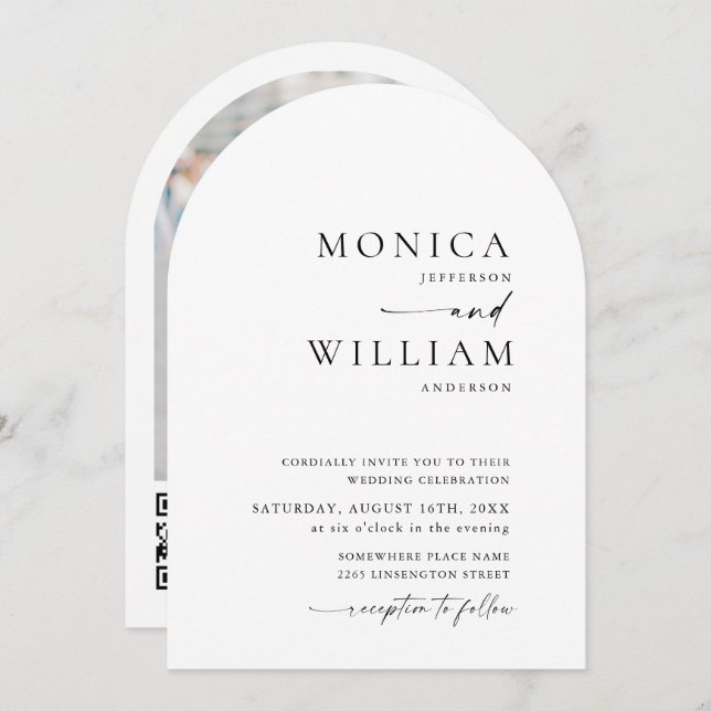 Simply Elegant Minimalist Photo QR code Wedding Invitation (Front/Back)