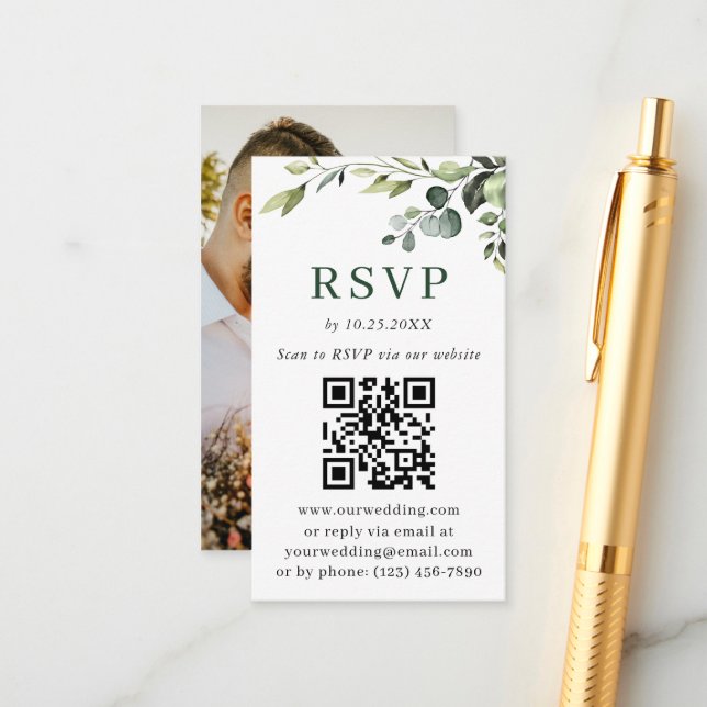 Simply Elegant Minimalist Wedding QR RSVP PHOTO Enclosure Card (Front/Back In Situ)