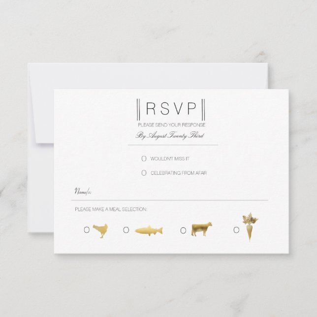 Simply Elegant | Modern Black & Gold RSVP Card (Front)