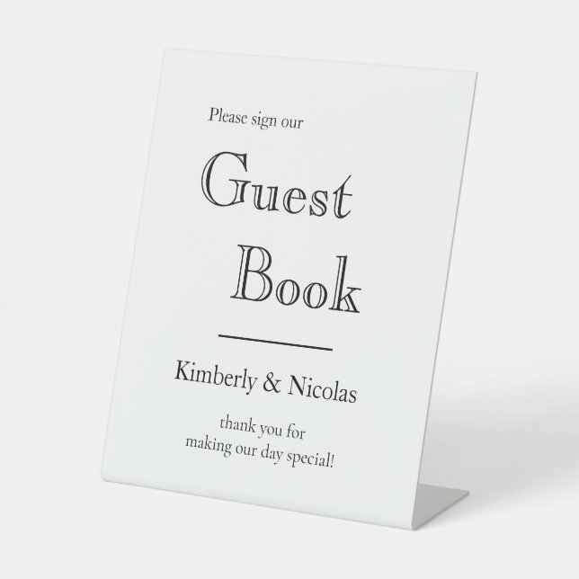 Simply Elegant Modern Wedding Guest Book  Pedestal Pedestal Sign (Front)