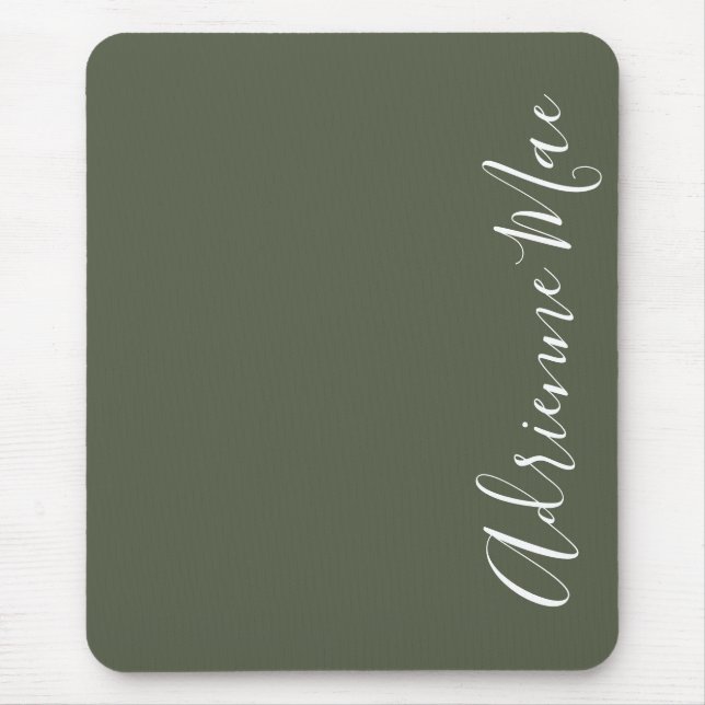 Simply Elegant Name Dark Chive Green Personalized Mouse Mat (Front)