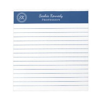 Simply Elegant Navy Lined Monogram Business Notepad