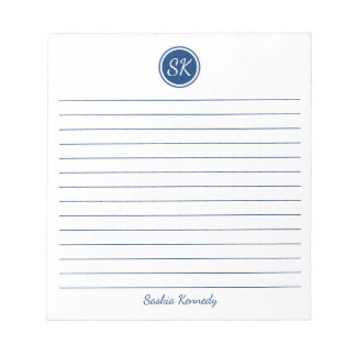 Simply Elegant Navy Lined Monogram Personalised Notepad