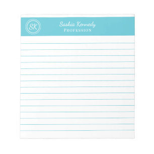 Simply Elegant Ocean Blue Lined Monogram Notepad