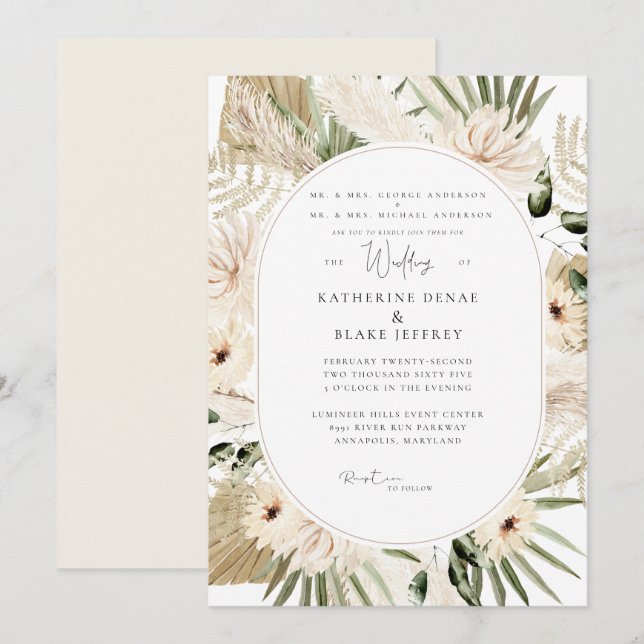Simply Elegant Pampas Wedding Both Parents  Invitation (Front/Back)