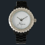 Simply Elegant Personalised Black Rhinestone Watch<br><div class="desc">Simply Elegant Personalised Black Rhinestone Watch

Perfect gift for mum,  girlfriend or wife - a beautiful black wrist watch with shiny rhinestones.  For casual walks or an evening out,  this watch can be worn at any time of day for any occasion.</div>