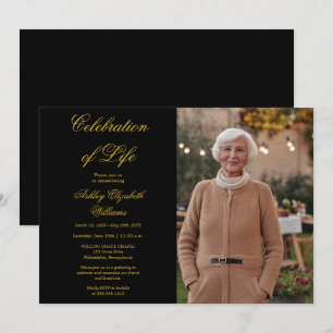 Simply Elegant Photo Black Celebration of Life Invitation