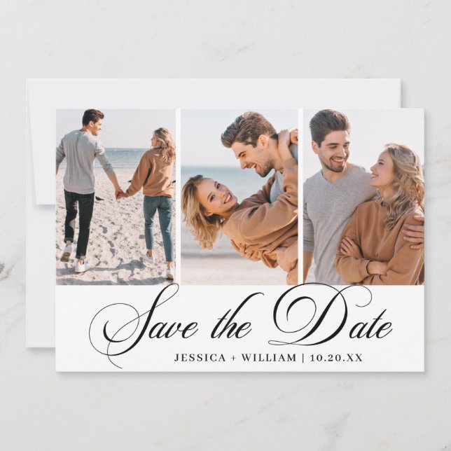 Simply Elegant Photo Wedding 3 PHOTO Save The Date (Front)