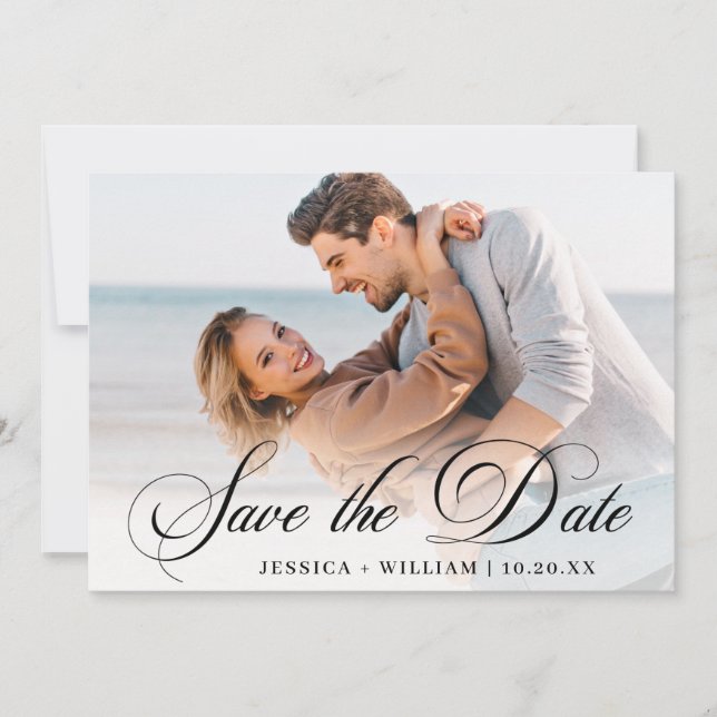 Simply Elegant Photo Wedding 4 PHOTO Simple Modern Save The Date (Front)