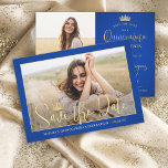 Simply Elegant Quinceañera 2 Photo Royal Blue Gold Save The Date<br><div class="desc">Share the joyful news of an upcoming Quinceañera celebration with chic modern 2 photo save the date invitations. The pictures and all wording on this template are simple to personalise. The colours and font styles can be easily customised with the Zazzle Design Editor tool. The royal blue and gold design...</div>
