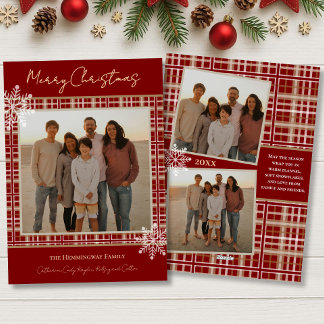 Simply Elegant Red Plaid Snowflakes Cosy Christmas Holiday Card
