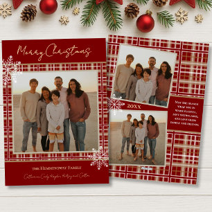 Simply Elegant Red Plaid Snowflakes Cozy Christmas Holiday Card