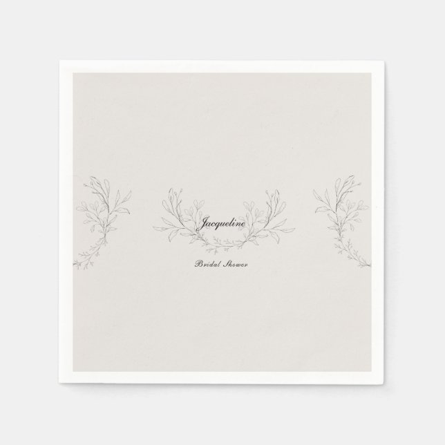 Simply Elegant Script Cream Bridal Shower Cocktail Napkin (Front)