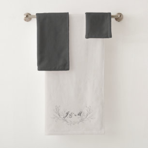 Simply Elegant Script Monogram Taupe & Grey Bath Towel Set