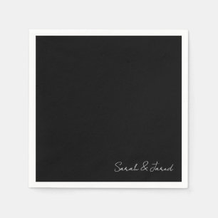 Simply Elegant Script Names Black Wedding Cocktail Napkin