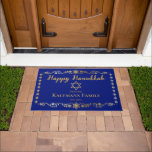 Simply Elegant Snowflakes Happy Hanukkah Name Doormat<br><div class="desc">Elegant snowflakes faux gold scroll-type borders and Star of David holiday design with your family name and greeting ["Happy Hanukkah"] with date family was established.</div>