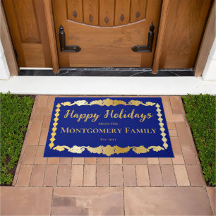 Simply Elegant Snowflakes Happy Holidays Name Doormat
