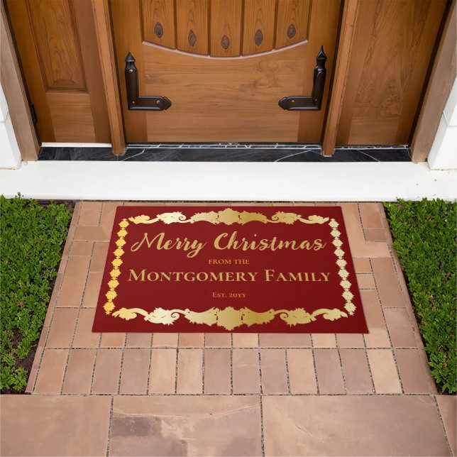 Simply Elegant Snowflakes Merry Christmas Name Doormat (Outdoor)