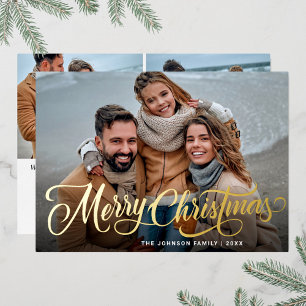 Simply Elegant Sparkle Christmas 3 PHOTO Gold Foil Holiday Card