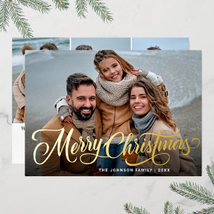 Simply Elegant Sparkle Christmas 4 PHOTO Gold Foil Holiday Card
